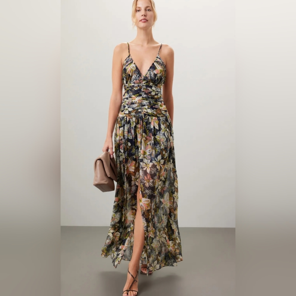 Tanya Taylor Black and Gold Floral Maxi Dress
